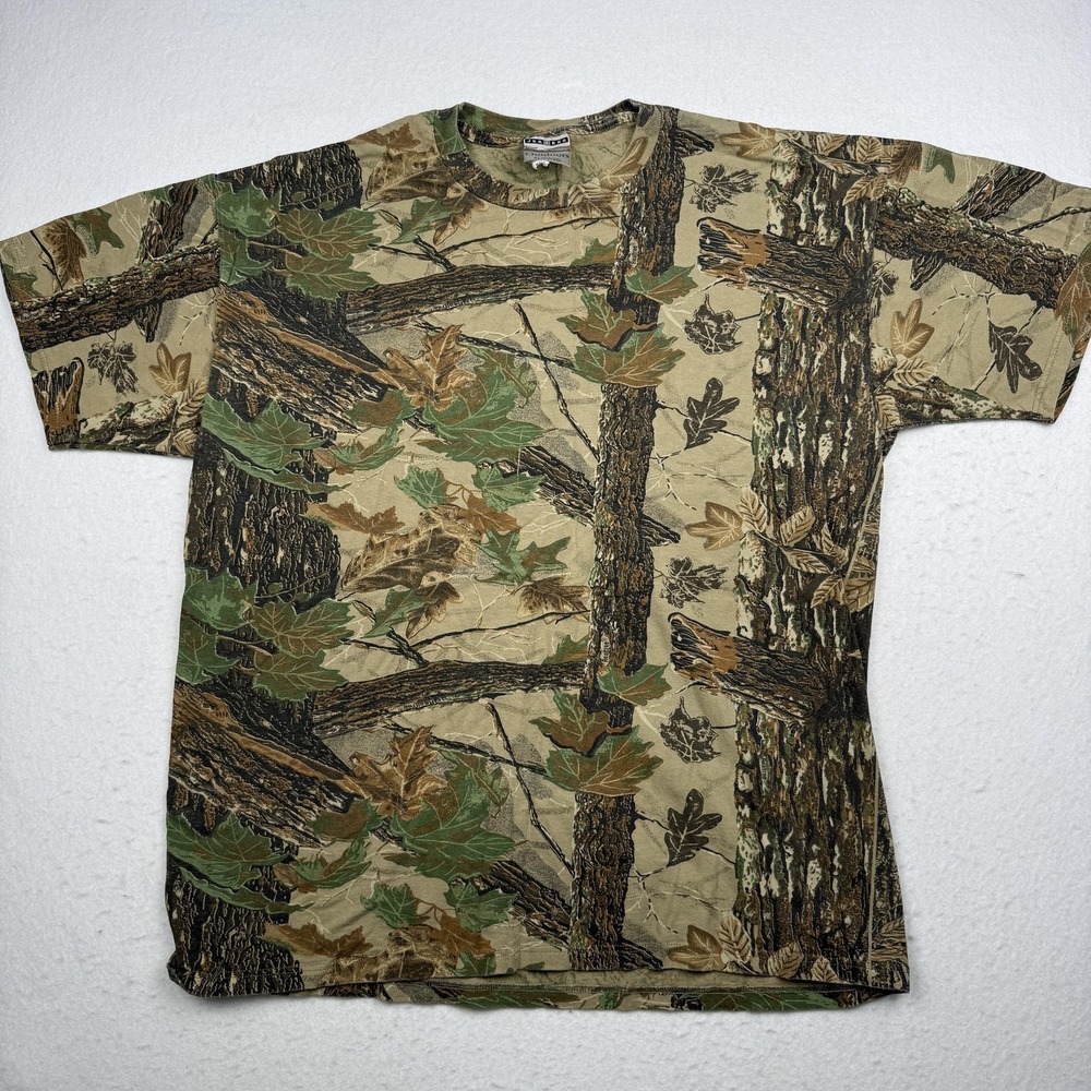 Vintage Jerzees Outdoors Shirt Mens XL Beige Camo Hunting Made USA 90s Tee
